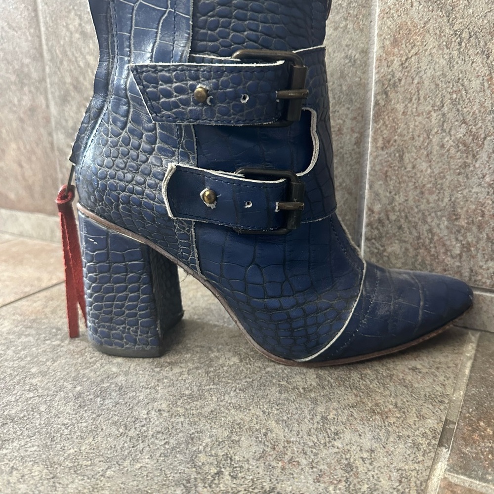 Freebird by Steven Navy Croc-Embossed Booties